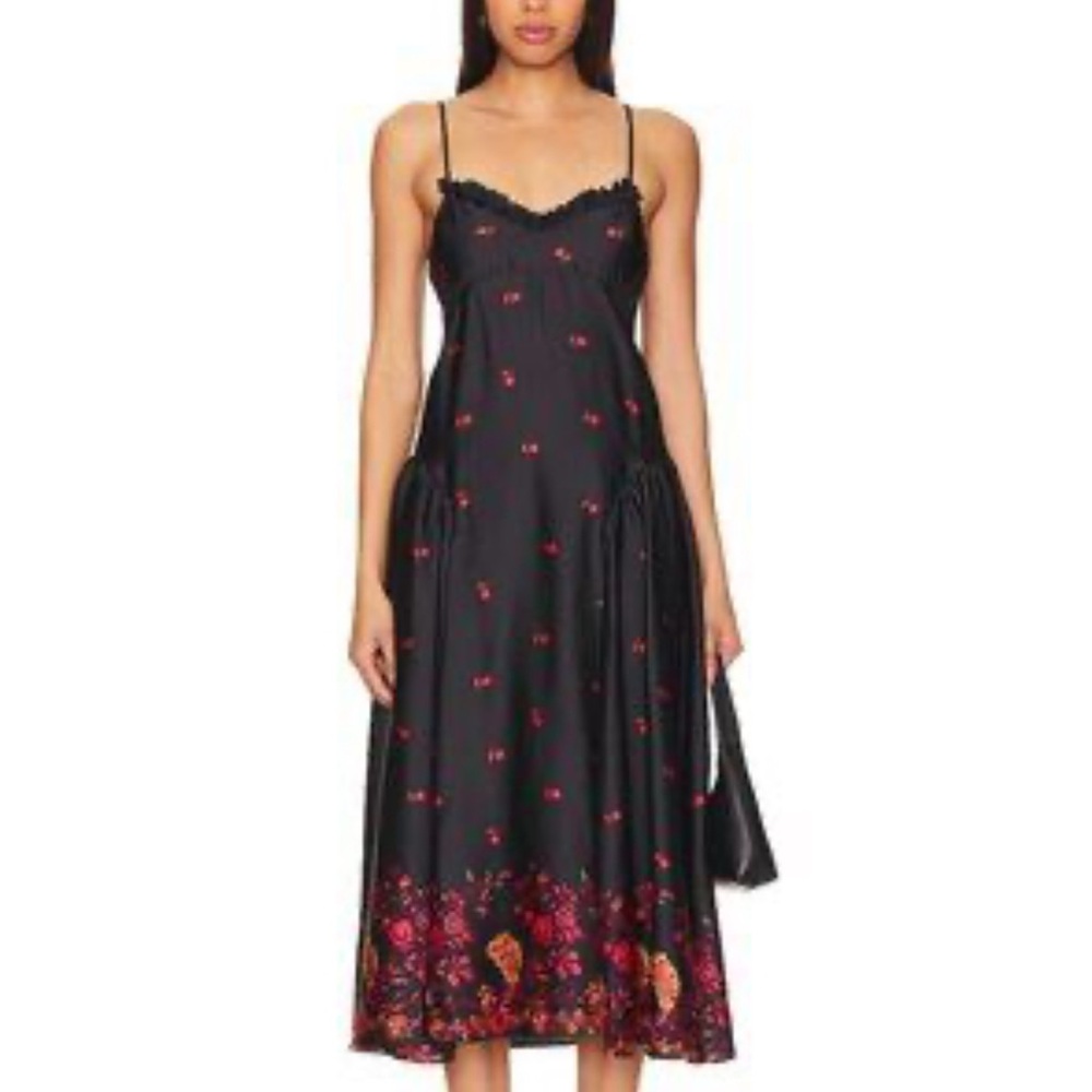 Intimately Free People On My Own Floral Satin Smocked Midi Dress Nightgown small